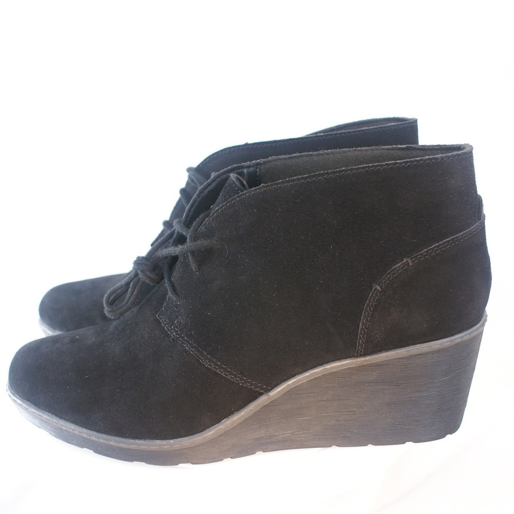 Clarks Collection Womens Black Suede Wedge Ankle Booties Desert Boots 11W Chic